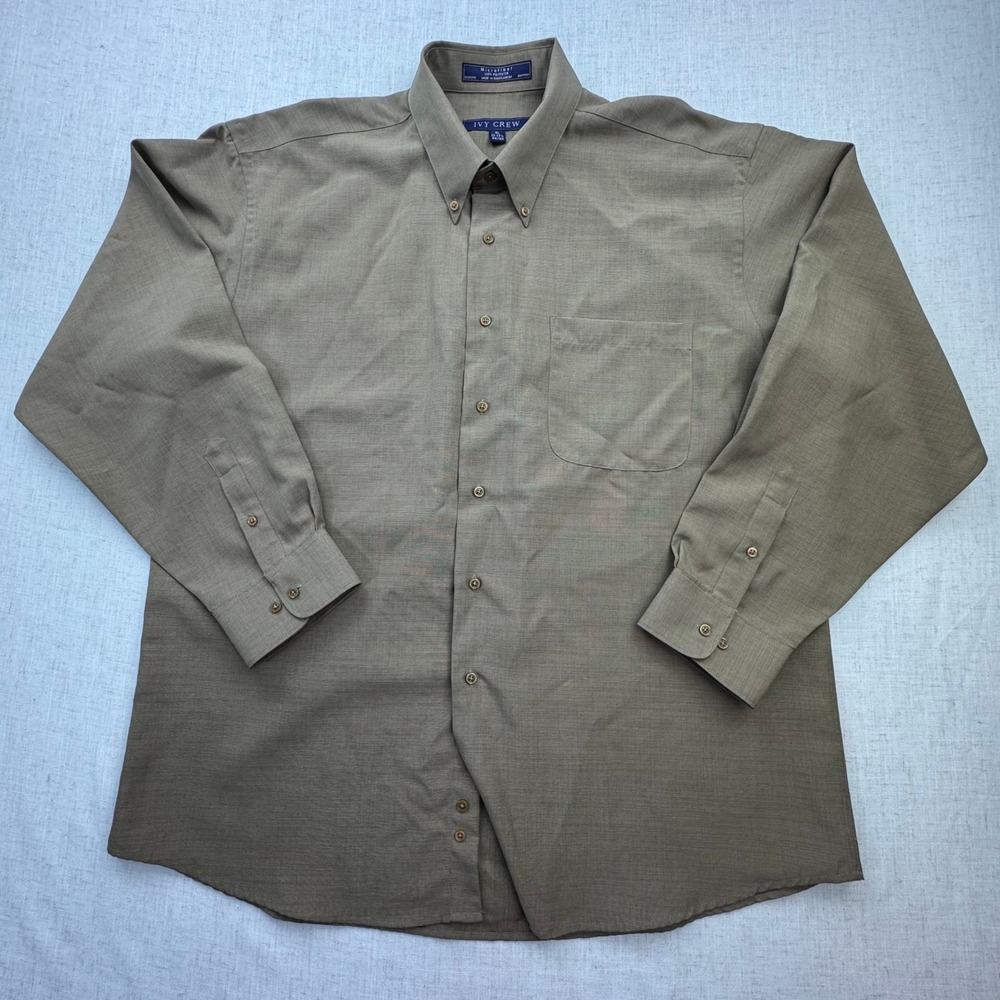 Ivy Crew Button Down Shirt Mens XL Olive Taupe Microfiber Long Sleeve Officewear